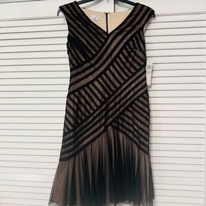 NWT London Times Black and Tan Striped Midi Dress